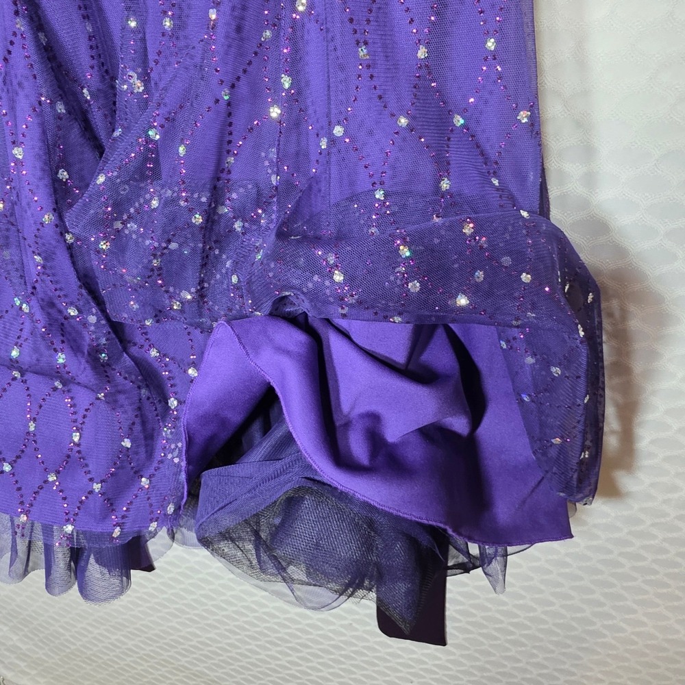 B. Darlin Purple Sequin Mesh Cocktail Dress Party Bow Size 7/8 Homecoming - Picture 9 of 11